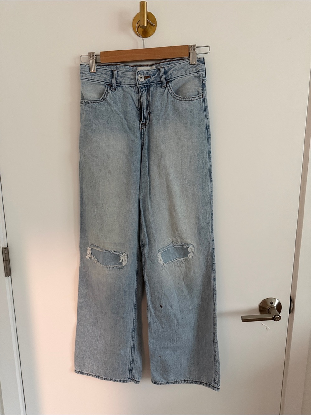 Kids Light Blue Wide Leg Distressed Jeans